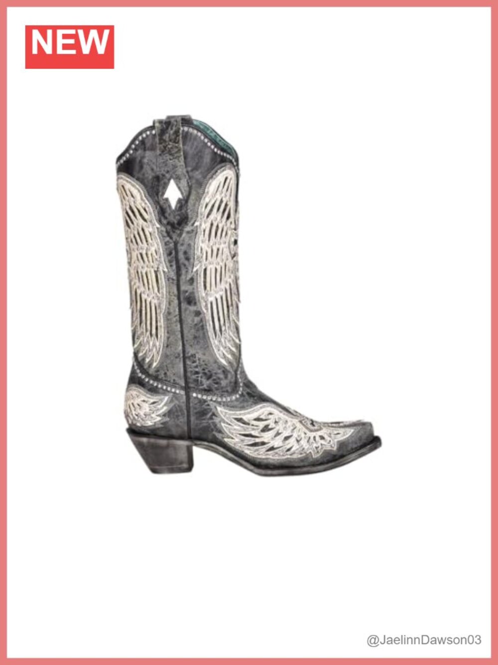 Ladies Black Snip Toe Western Boots Studded Leather Mid Calf Pull On
